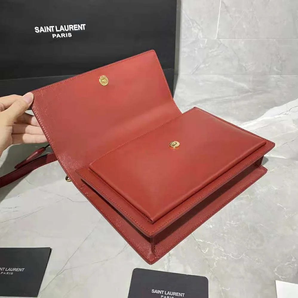 Saint Laurent YSL Medium Sunset Satchel in Smooth Leather for Women in Maroon