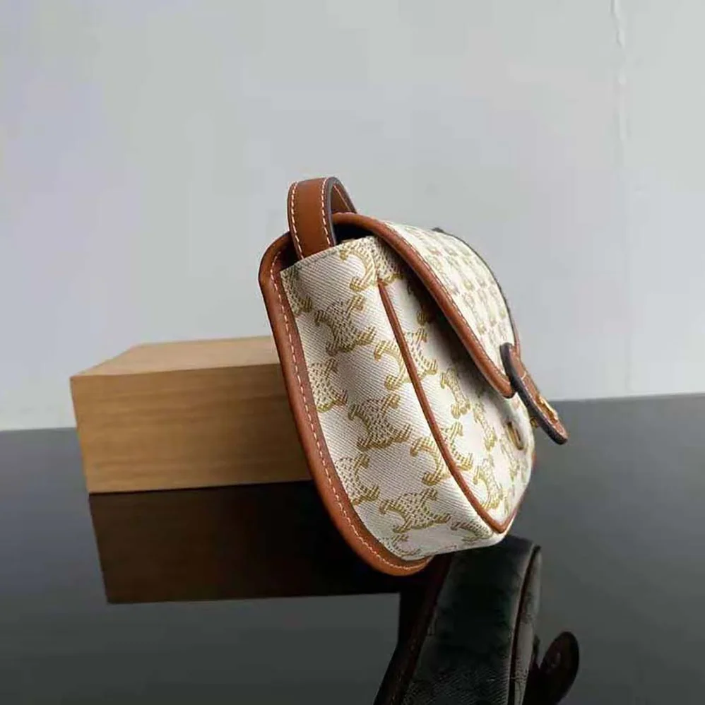 Celine Mini Besace in Triomphe Canvas and Calfskin for Women in White Celine Mini Besace in Triomphe Canvas and Calfskin for Women in White