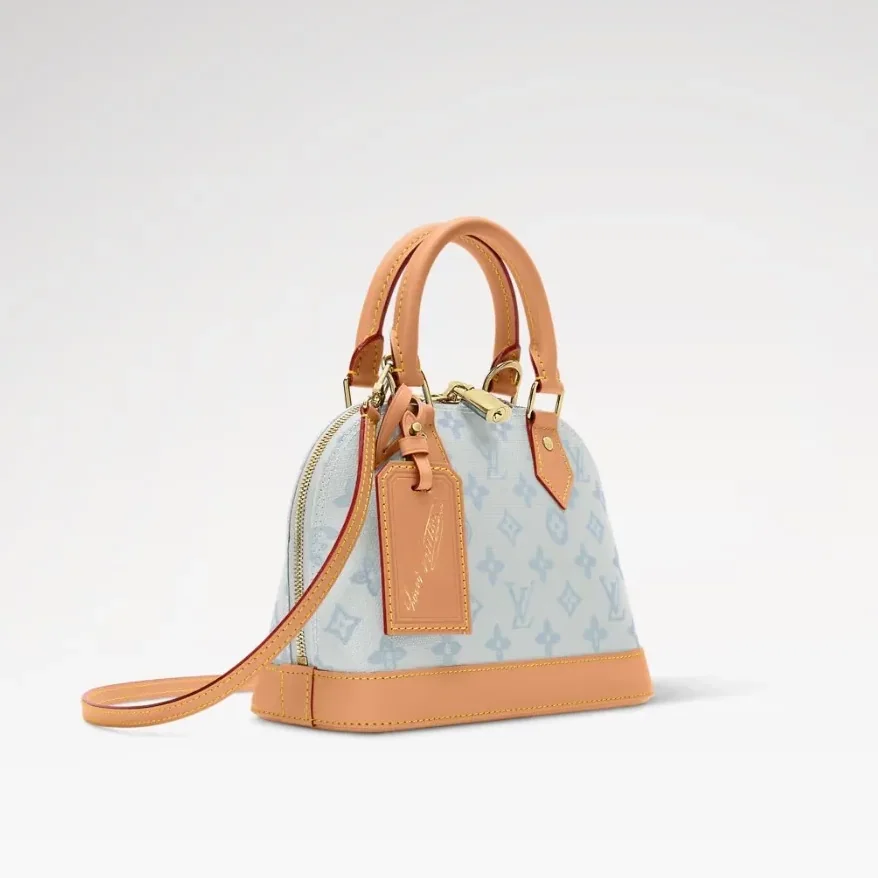 Louis Vuitton Alma BB Top Handle Bag / Monogram Origine Bleu Courrier Gold Hardware