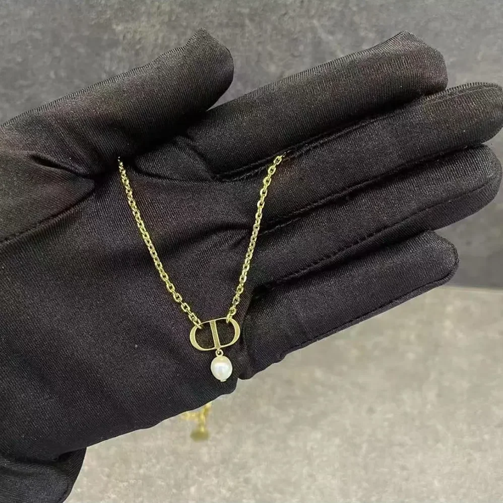 Dior Petit CD Necklace Gold-Finish Metal and White Resin Pearl for Women