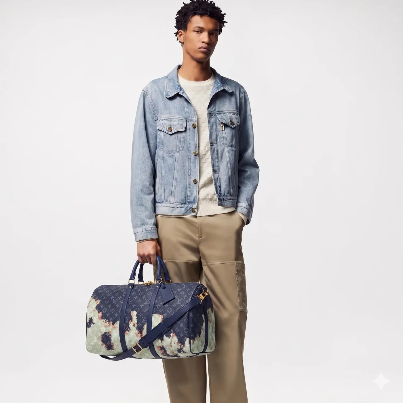 Louis Vuitton Keepall Bandouliere 50 Travel Bag in Ink Blue Gold Hardware