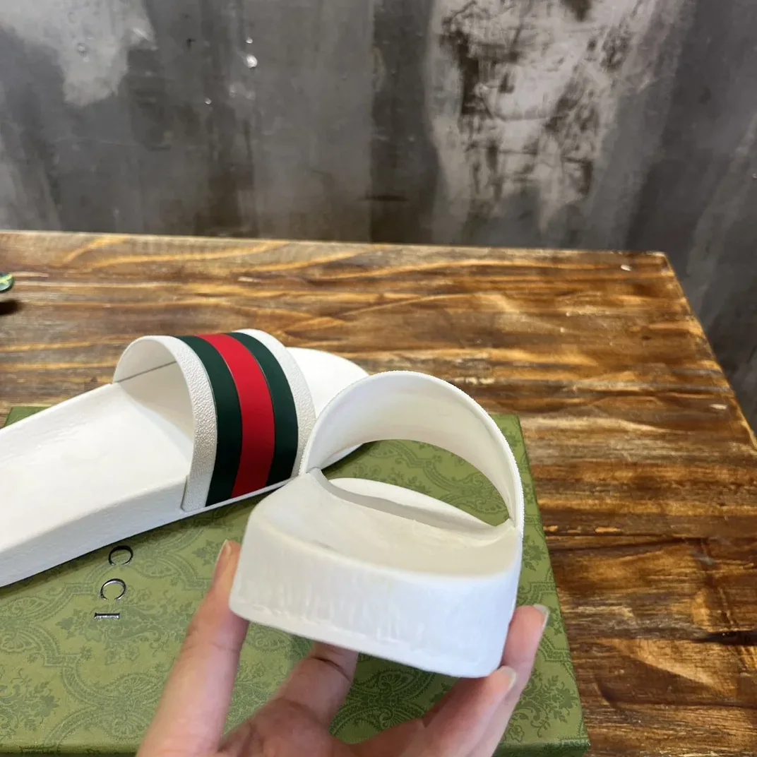 Gucci Web Rubber Slide Sandal White Gucci Web Rubber Slide Sandal White