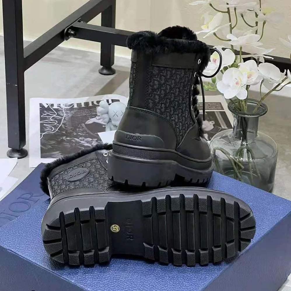 Dior Explorer Ankle Boot Black Smooth Calfskin and Dior Oblique Jacquard for Men