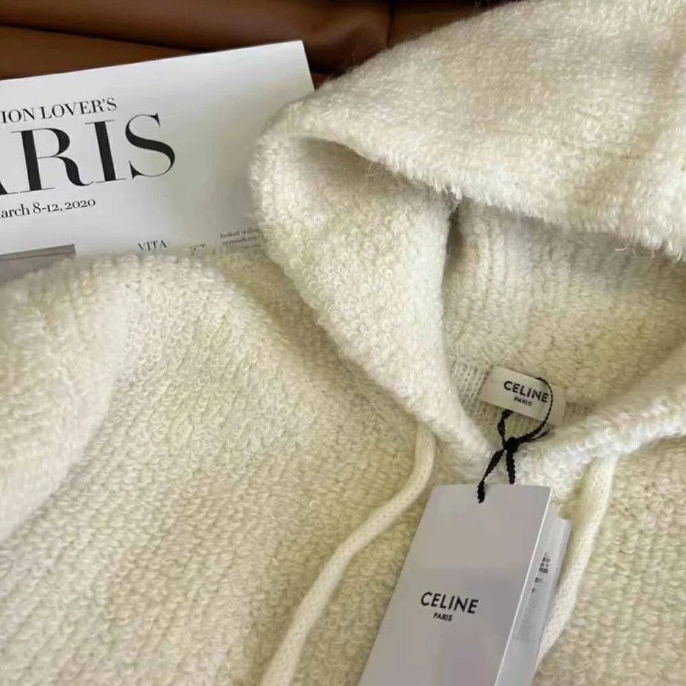Celine Sweater with Hood in Micro Fur Alpaca Wool for Women