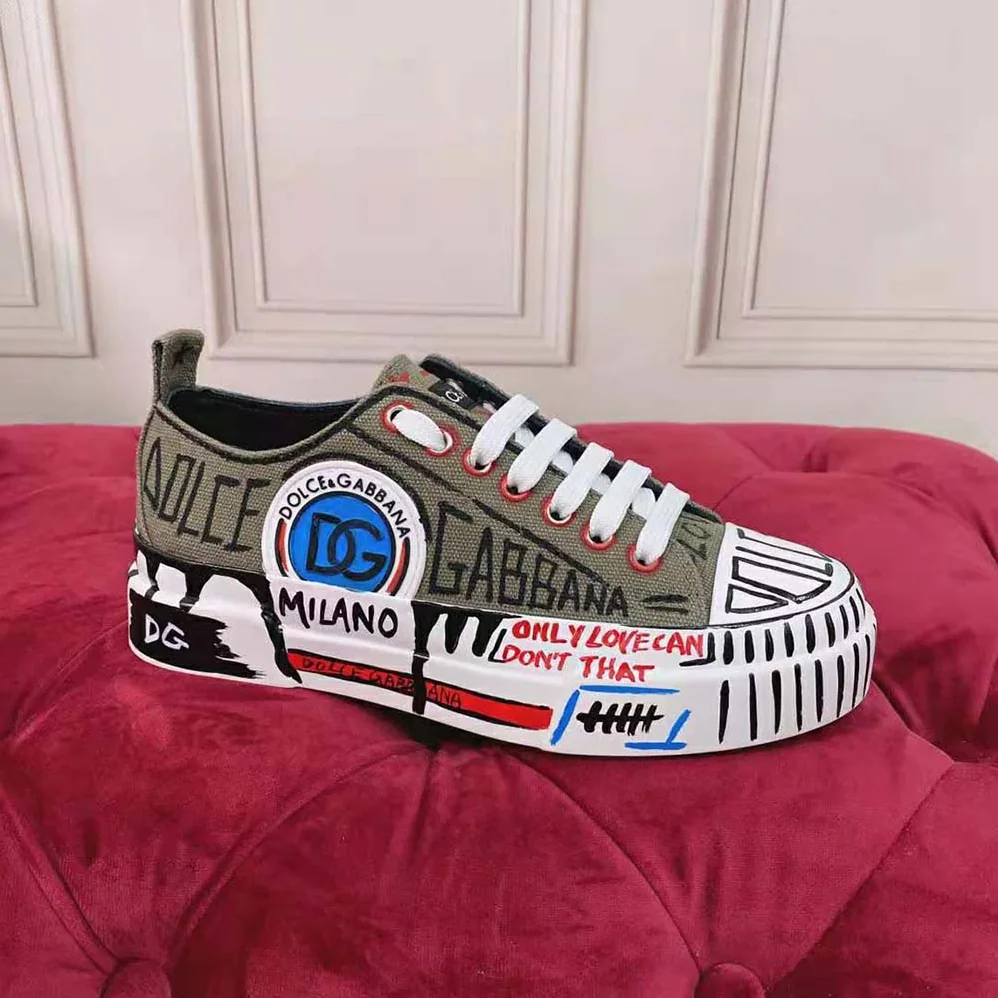 Dolce Gabbana D&G Hand-Painted Graffiti Canvas Portofino Light Sneakers for Women Dolce Gabbana D&G Hand-Painted Graffiti Canvas Portofino Light Sneakers for Women