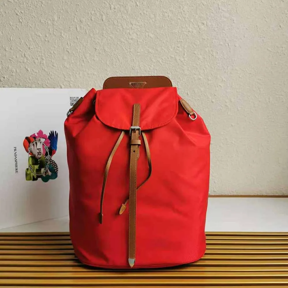 Prada Nylon and Saffiano Leather Backpack for Women in Red