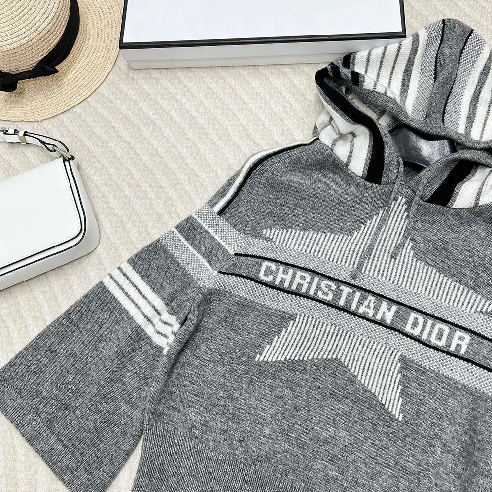 Dior DiorAlps Three-Quarter Sleeve Hooded Sweater Gray Wool for Women
