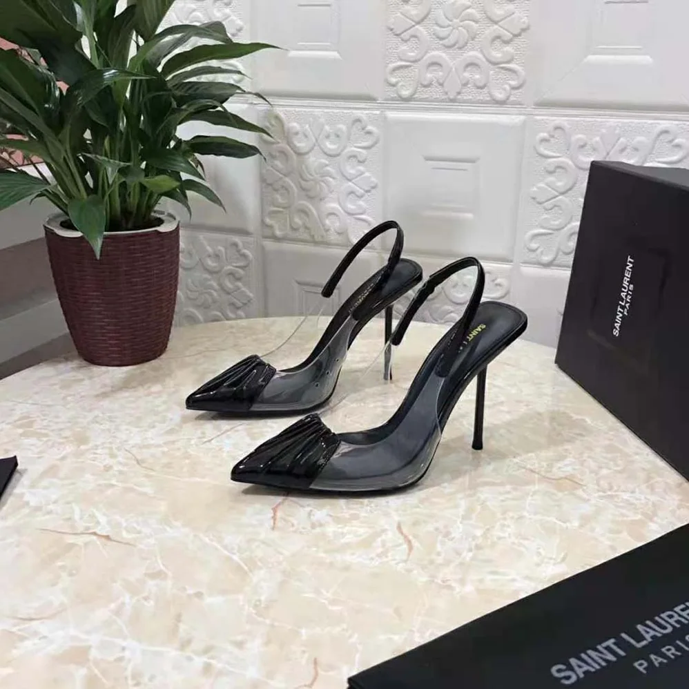 Saint Laurent YSL Chica Slingback Pumps in Tpu and Patent Leather for Women in Black Saint Laurent YSL Chica Slingback Pumps in Tpu and Patent Leather for Women in Black
