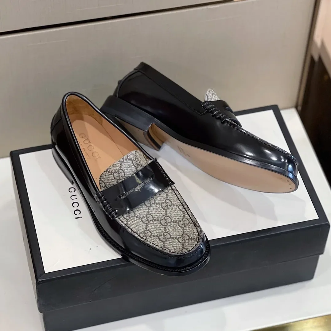 Gucci GG Loafers Horsebit Black And Beige for Men