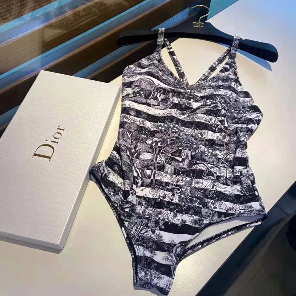 Dior One-Piece Swimsuit Navy Blue Toile de Jouy Stripes Technical Fabric for Women Dior One-Piece Swimsuit Navy Blue Toile de Jouy Stripes Technical Fabric for Women