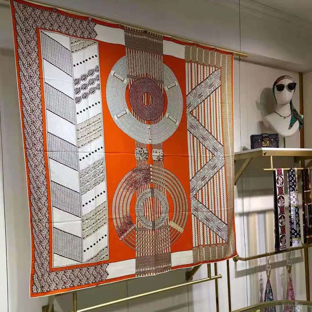 Hermes Dressage Tressage Shawl 140 for Women in Orange Hermes Dressage Tressage Shawl 140 for Women in Orange