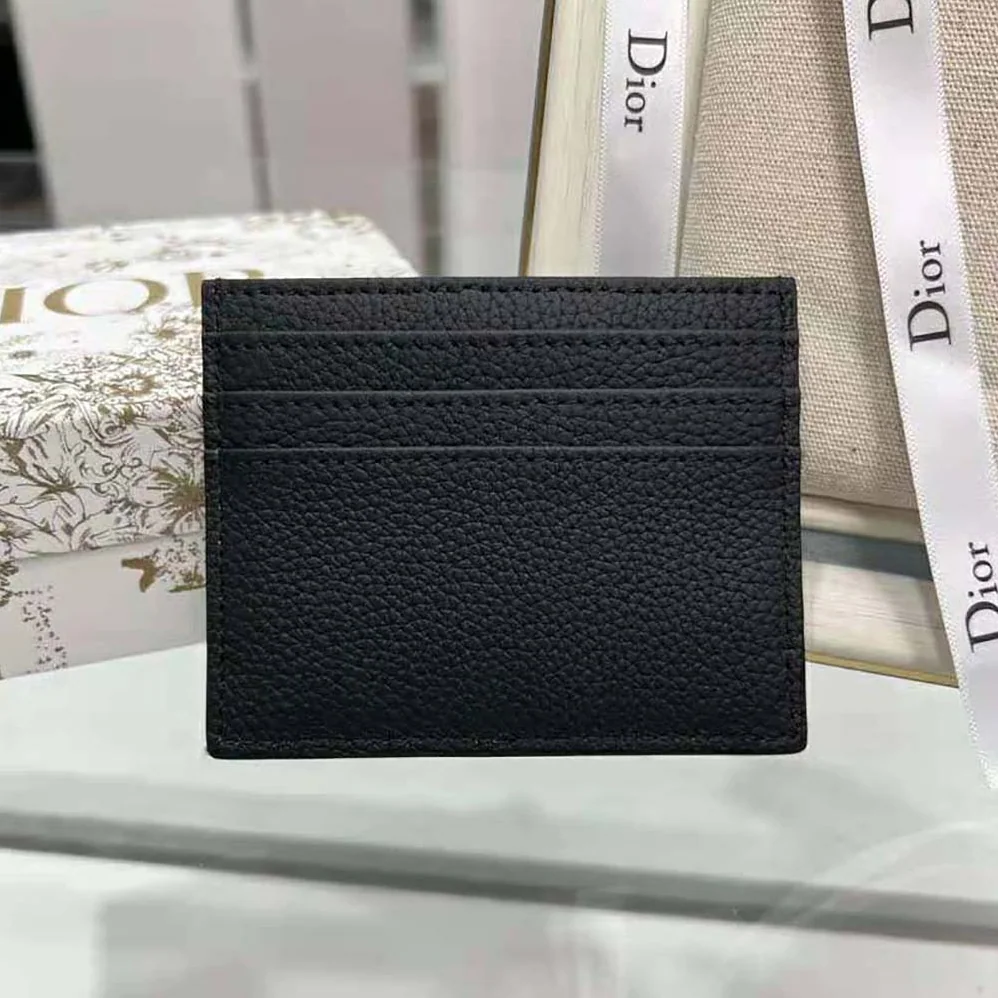 Dior Saddle Card Holder Black Grained Calfskin and Beige and Black Dior Oblique Jacquard for Men