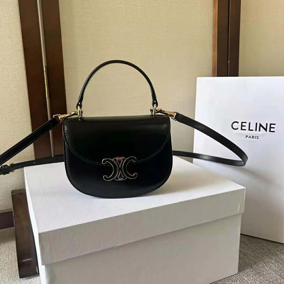 Celine Mini Besace Triomphe in Shiny Calfskin for Women in Black Celine Mini Besace Triomphe in Shiny Calfskin for Women in Black