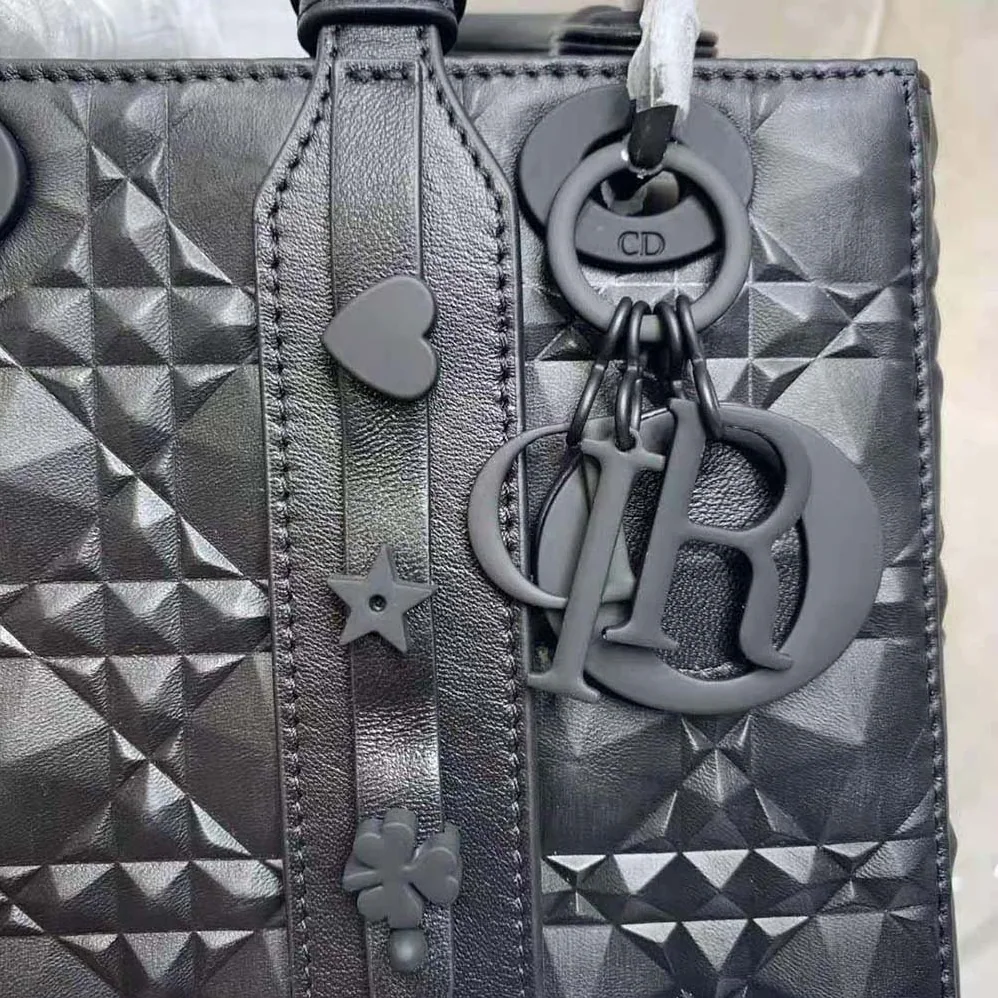 Dior Mini Lady Dior Bag Black Cannage Calfskin with Diamond Motif for Women