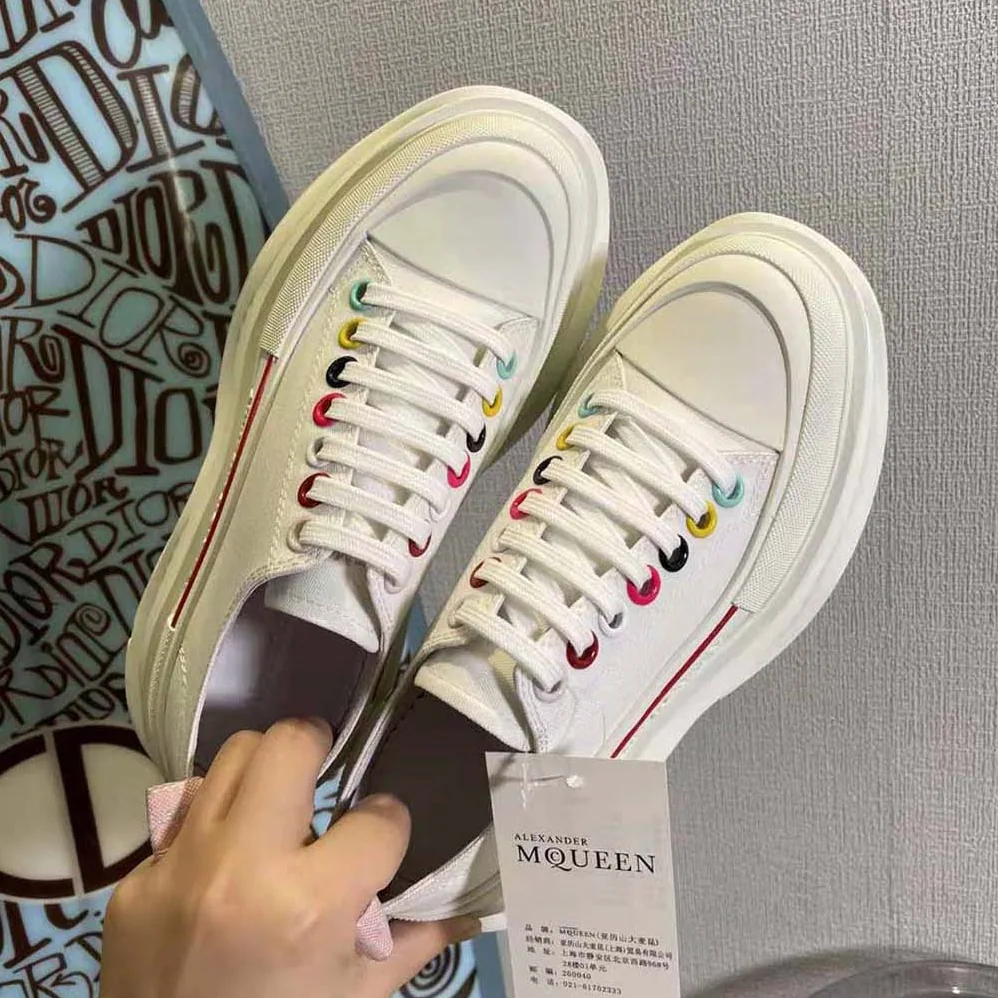 Alexander Mcqueen White Canvas Tread Slick Lace Up for Women Alexander Mcqueen White Canvas Tread Slick Lace Up for Women