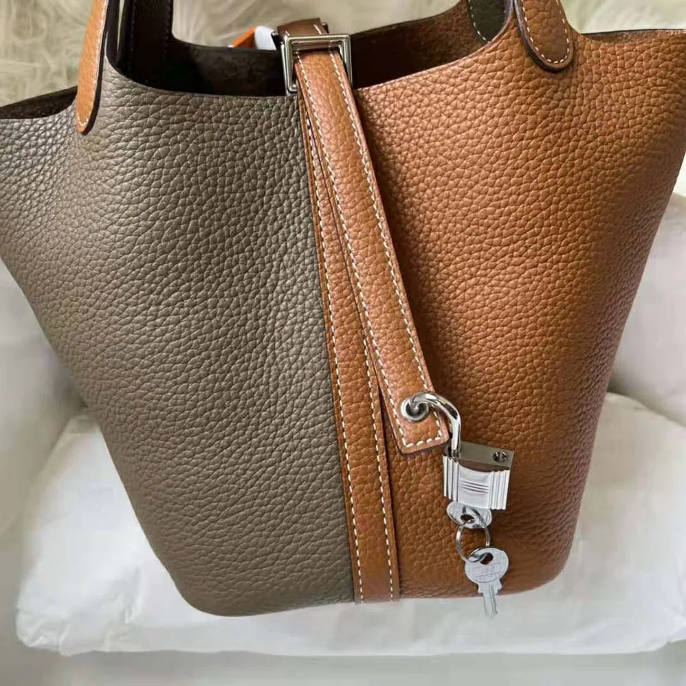 Hermes Picotin Lock 22cm in Clémence leather for Women in Brown Coffee Hermes Picotin Lock 22cm in Clémence leather for Women in Brown Coffee