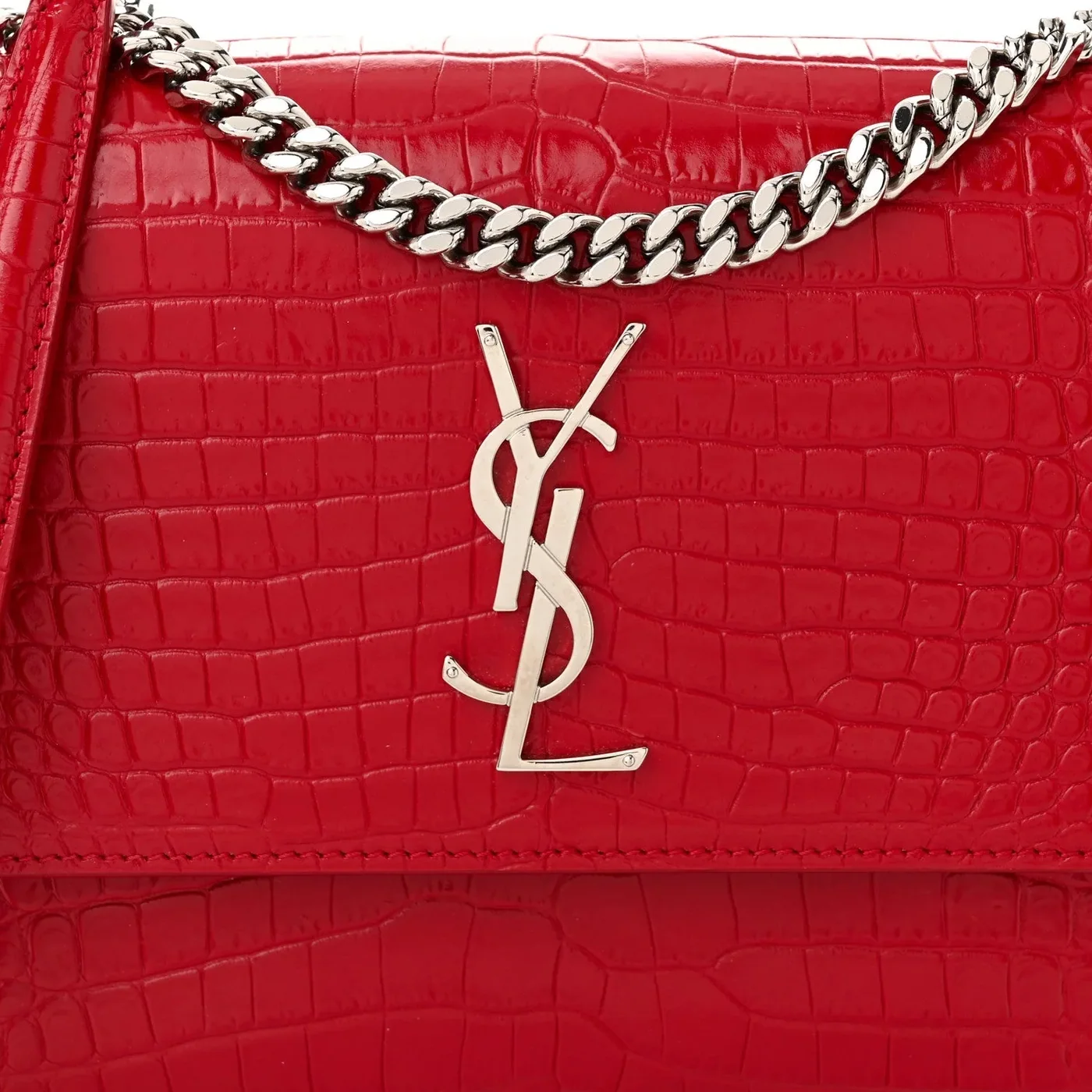 Saint Laurent Sunset Medium Chain Crossbody Bag in Rouge Silver Hardware