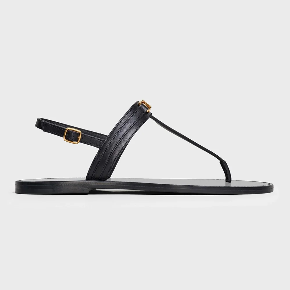 Celine Triomphe Thong in Calfskin for Women in Black Celine Triomphe Thong in Calfskin for Women in Black