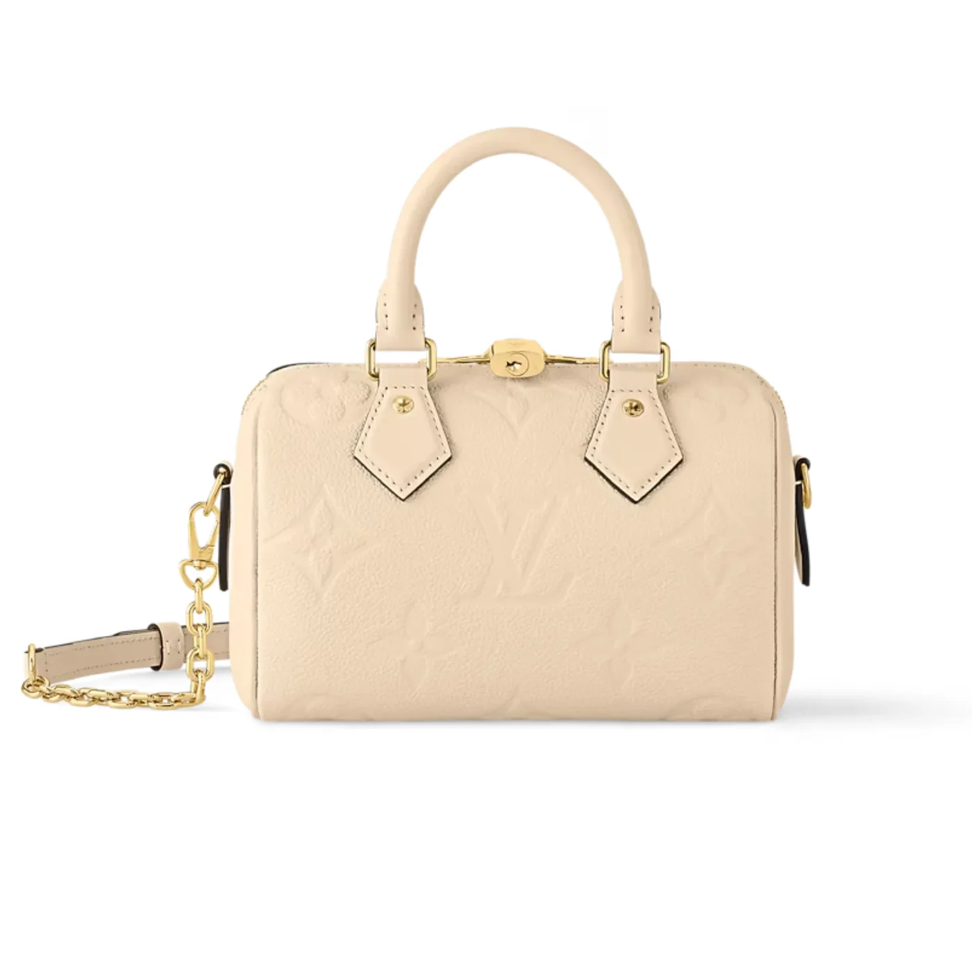 Louis Vuitton Speedy Bandouliere 20 Top Handle Bag in Beige Gold Hardware