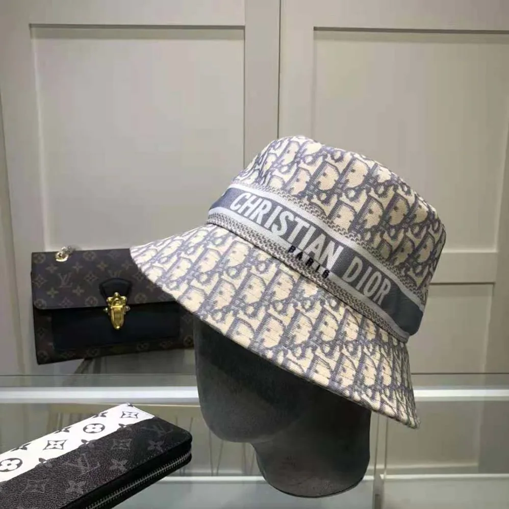 Dior D-oblique Small Brim Bucket Hat Gray Cotton for Women
