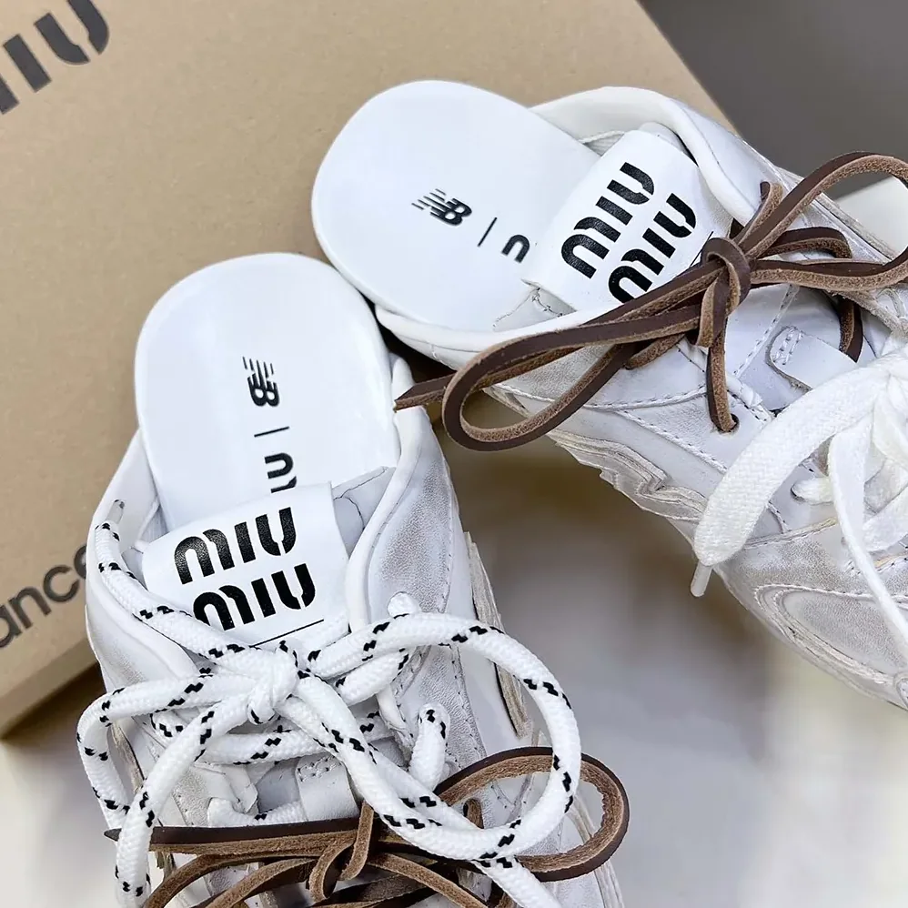 Miu Miu New Balance X Miu Miu 530 SL Deco Calf Leather Mules for Women in White Miu Miu New Balance X Miu Miu 530 SL Deco Calf Leather Mules for Women in White