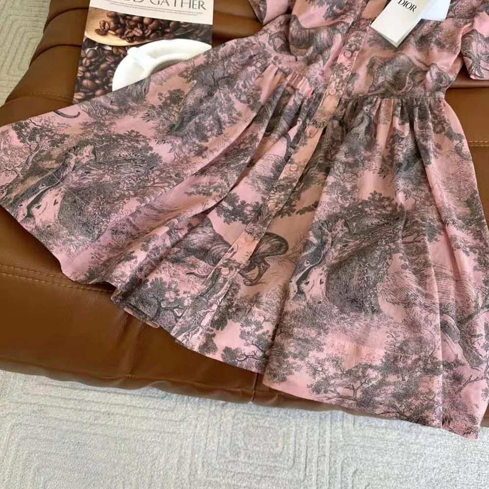 Dior Dioriviera Short Dress Pink and Gray Cotton Muslin for Women Dior Dioriviera Short Dress Pink and Gray Cotton Muslin for Women