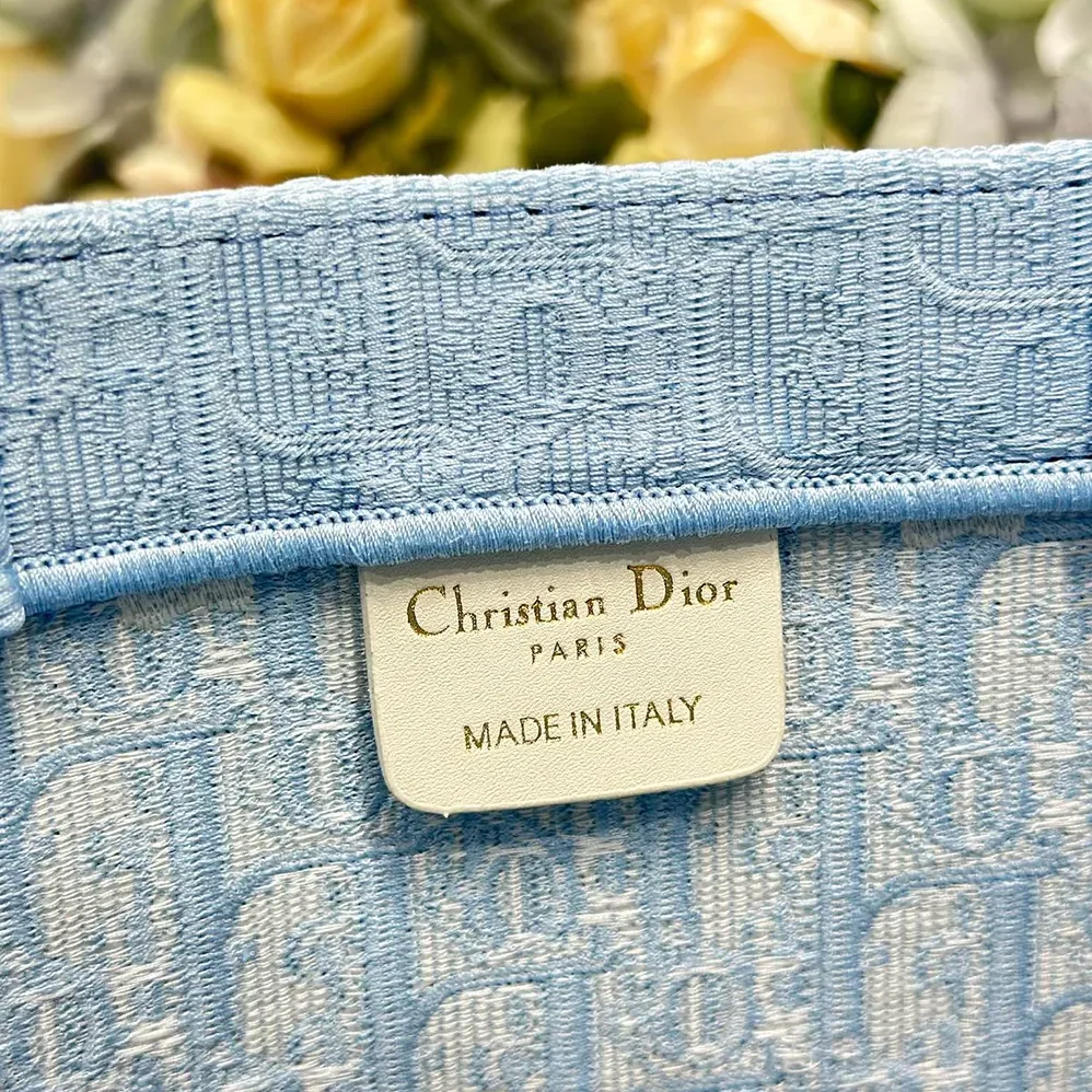 Dior Medium Dior Book Tote with Strap Blue Dior Oblique Embroidery with White Lace and Dior Médaillon for Women Dior Medium Dior Book Tote with Strap Blue Dior Oblique Embroidery with White Lace and Dior Médaillon for Women