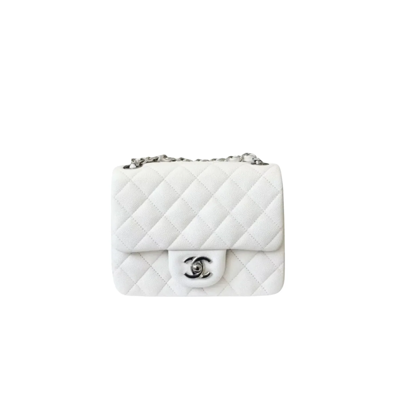 Chanel Classic Flap Bag Mini Crossbody in White Silver Hardware