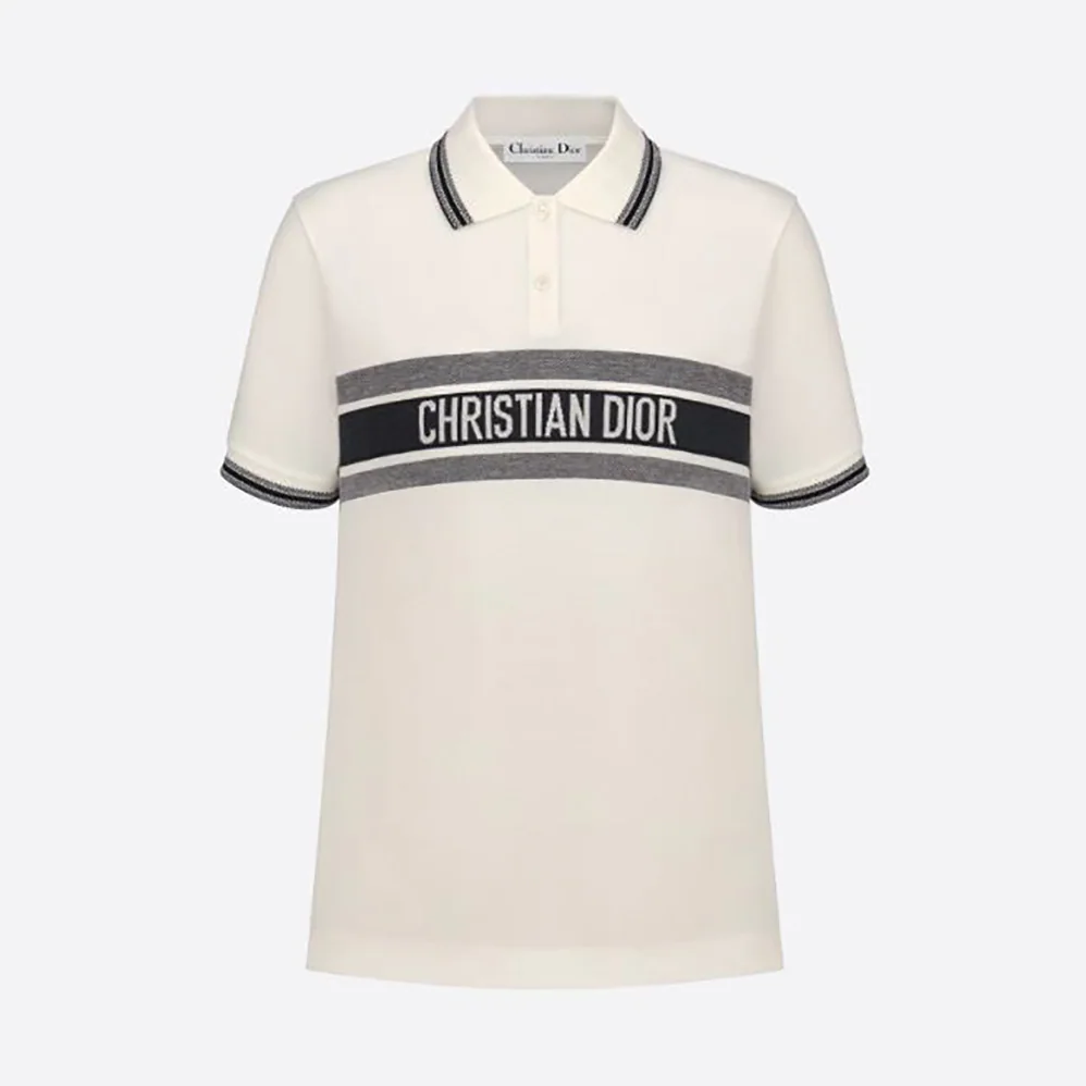Dior Polo Shirt White and Navy Blue Cotton Jersey for Women Dior Polo Shirt White and Navy Blue Cotton Jersey for Women