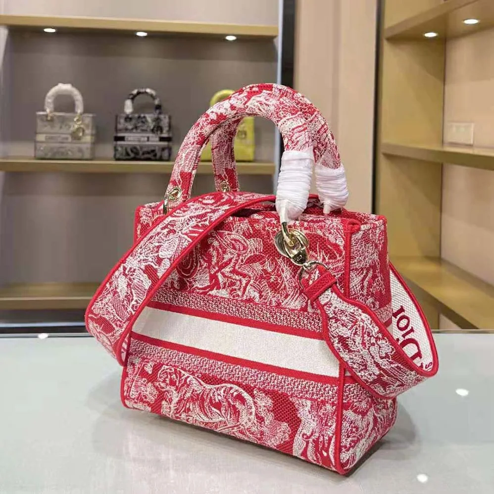 Dior Medium Lady D-Lite Bag Raspberry Toile de Jouy Reverse Embroidery for Women Dior Medium Lady D-Lite Bag Raspberry Toile de Jouy Reverse Embroidery for Women
