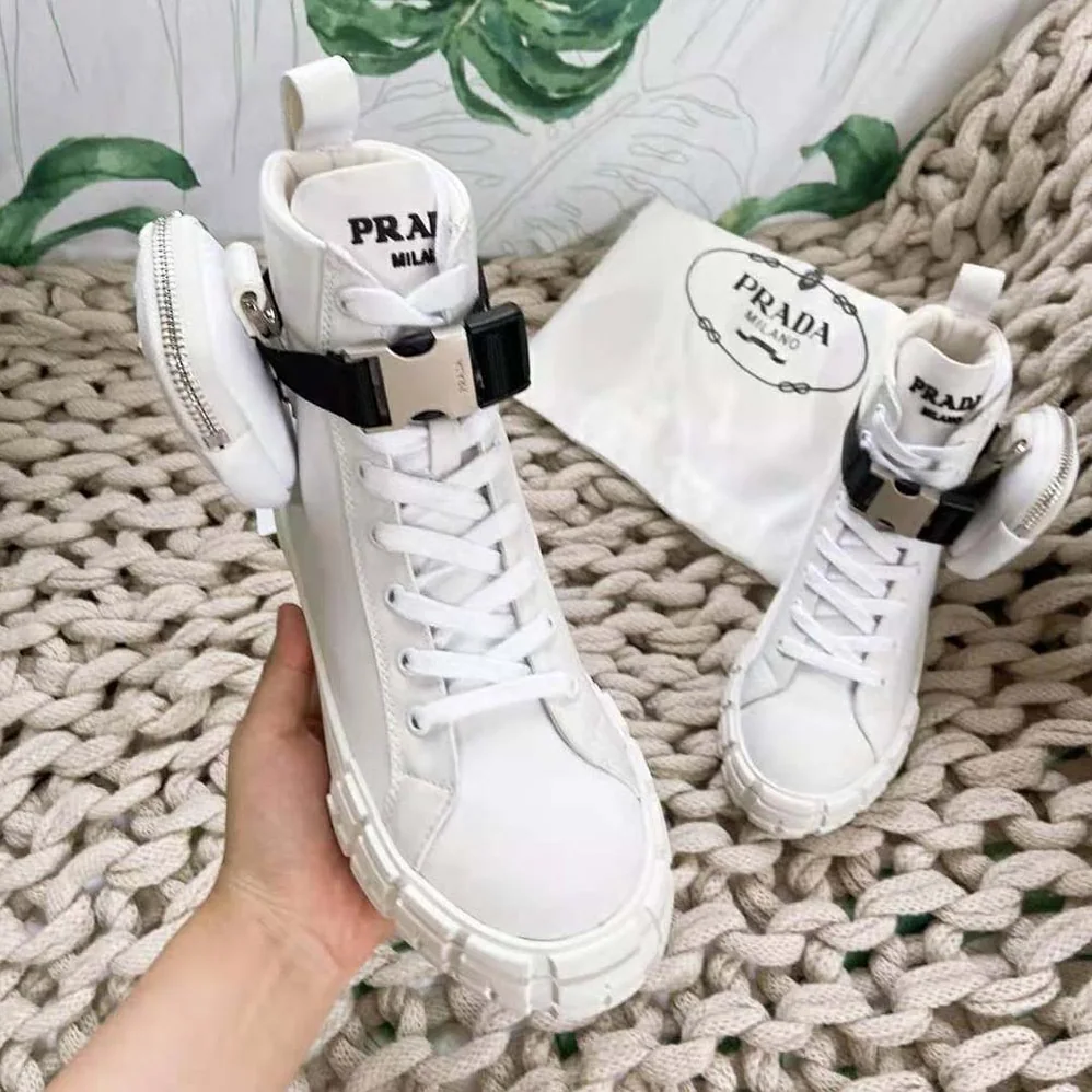 Prada Wheel Re-Nylon High-top Sneakers for Women in White