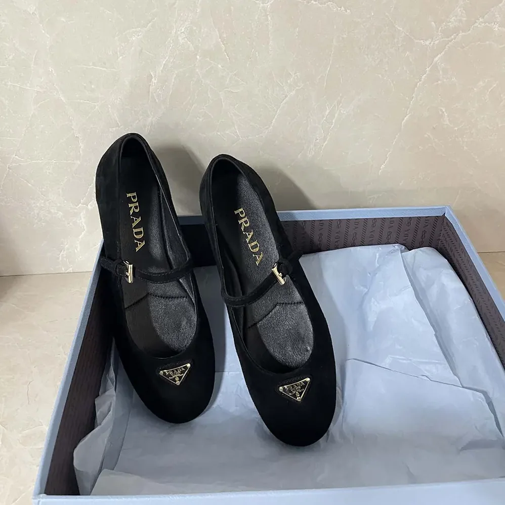 Prada Suede Ballerinas for Women in Black