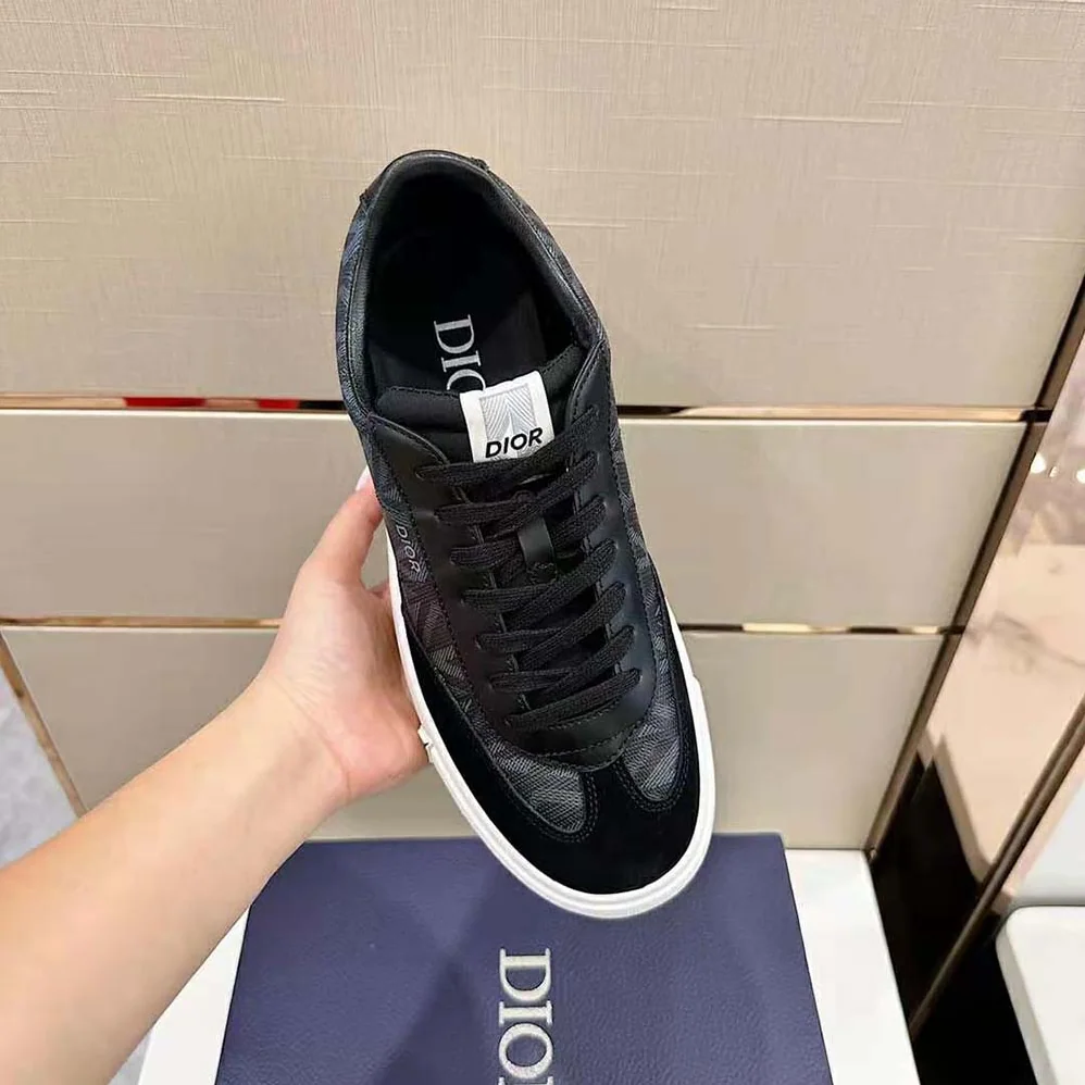 Dior B101 Sneaker Black CD Diamond Canvas with Smooth Calfskin and Nubuck for Men