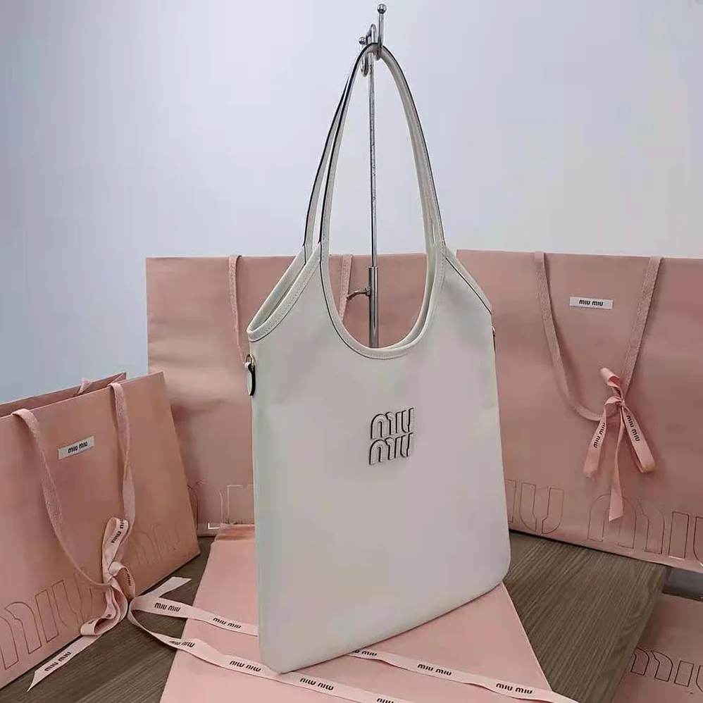 Miu Miu IVY Leather Bag with Leather Lettering Logo for Women in White