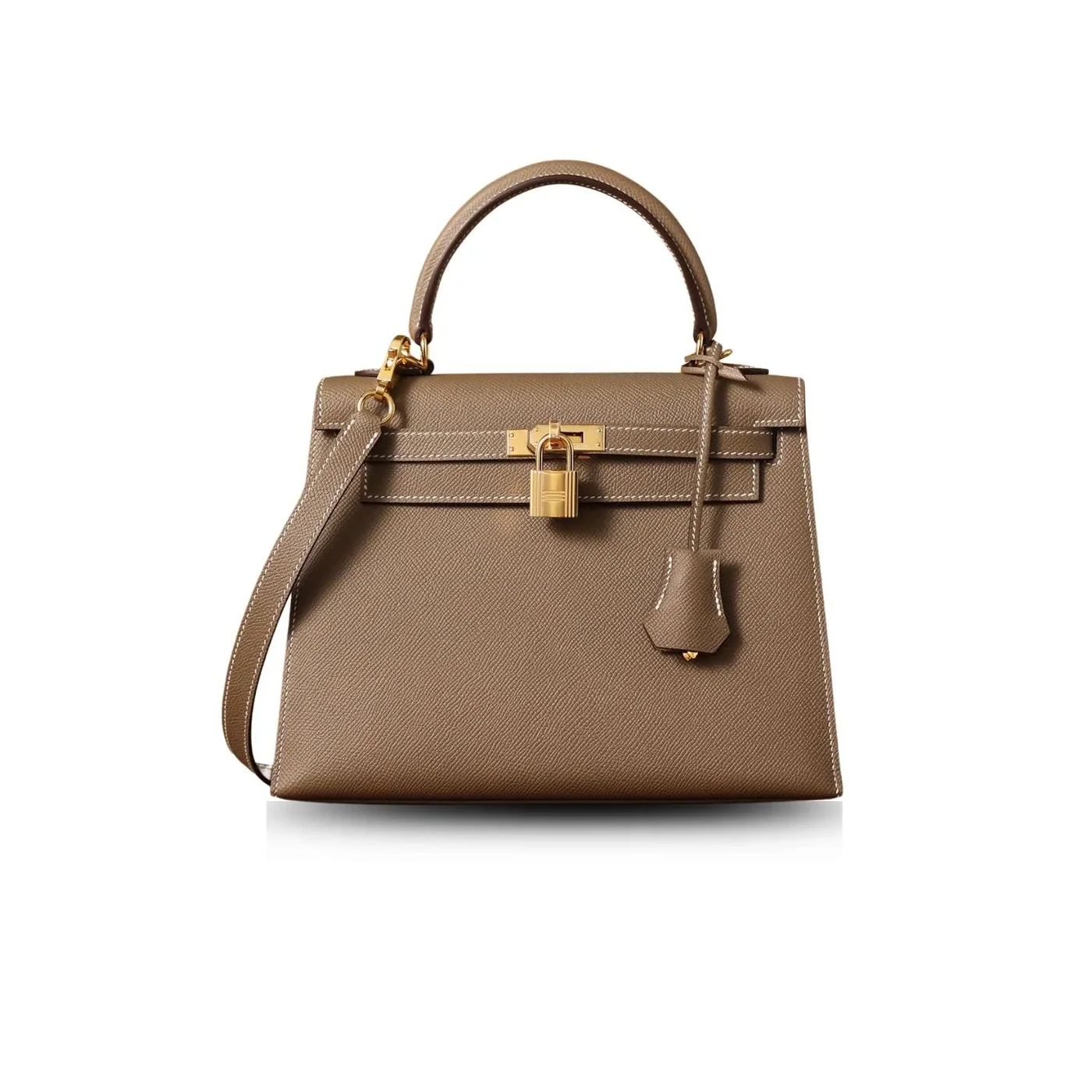 Hermes Kelly Epsom Gold Tone Lock Bag Grey 9,/