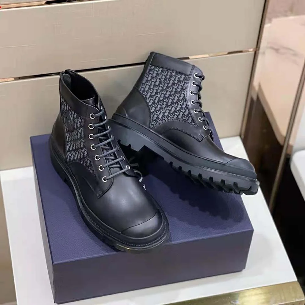 Dior Explorer Ankle Boot Black Smooth Calfskin and Dior Oblique Jacquard for Men