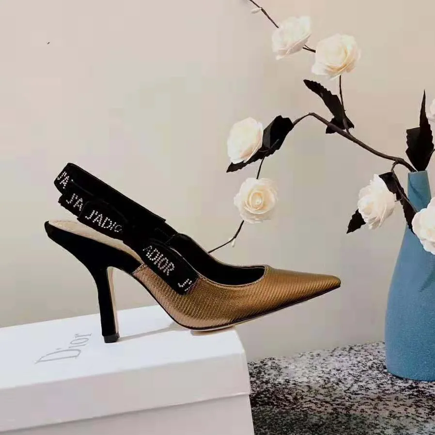 Dior J'adior Slingback Pump Bronze Lame Grosgrain Strass 10 cm Heel for Women in Gold