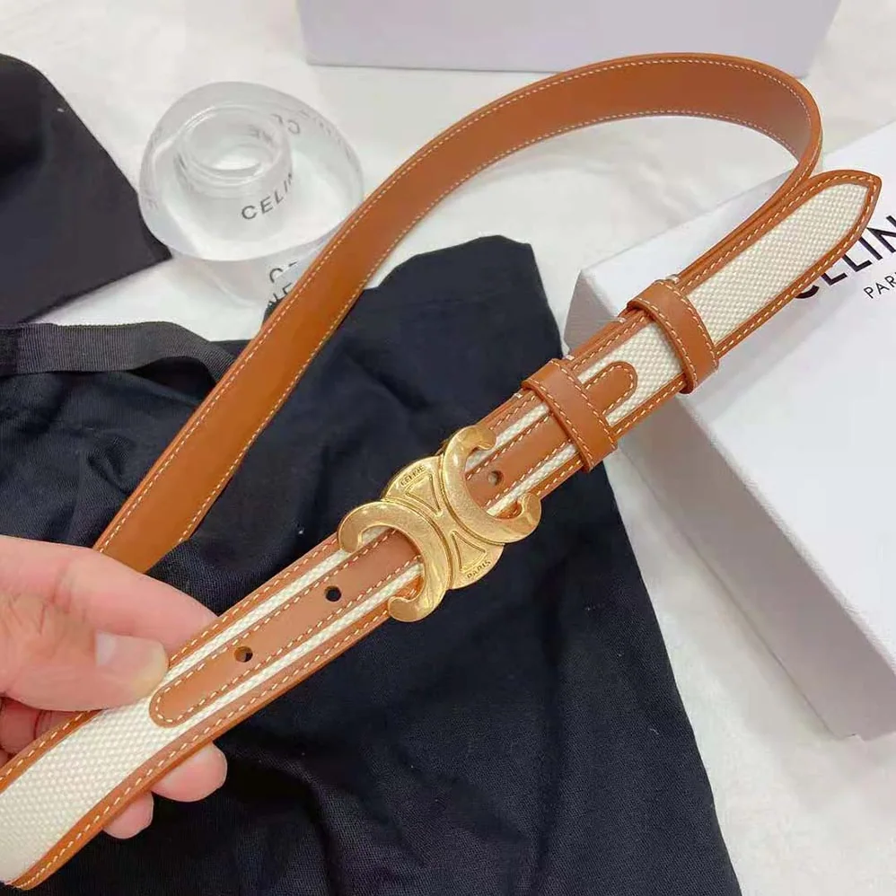 Celine Medium Triomphe Belt in Textile and Calfskin for Women Celine Medium Triomphe Belt in Textile and Calfskin for Women