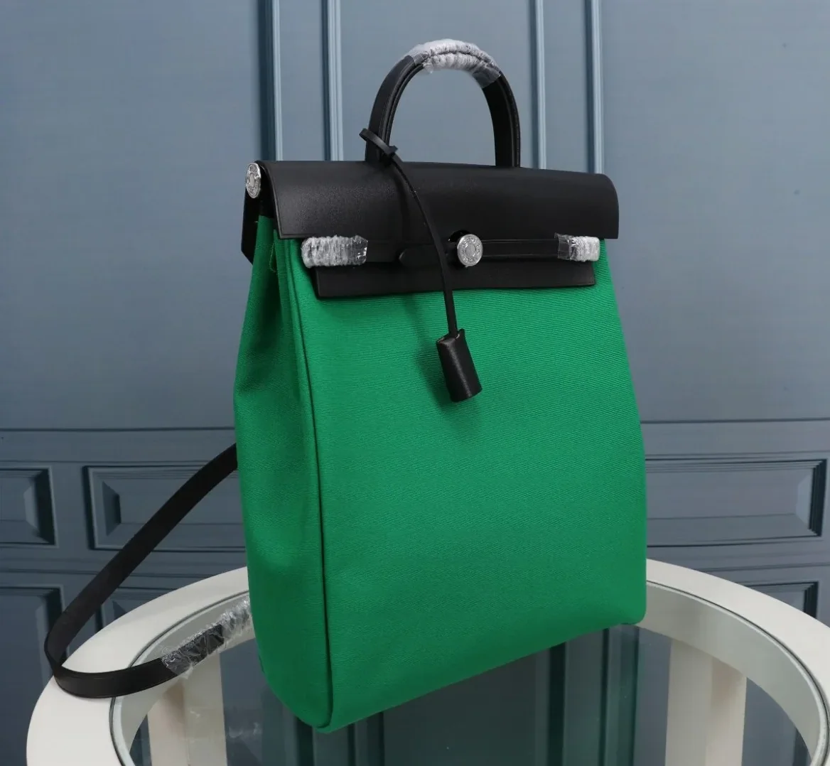 Hermes Buckle Lock Shape Striped Green, Silver Toned Hardware Bag Hermes Buckle Lock Shape Striped Green, Silver Toned Hardware Bag
