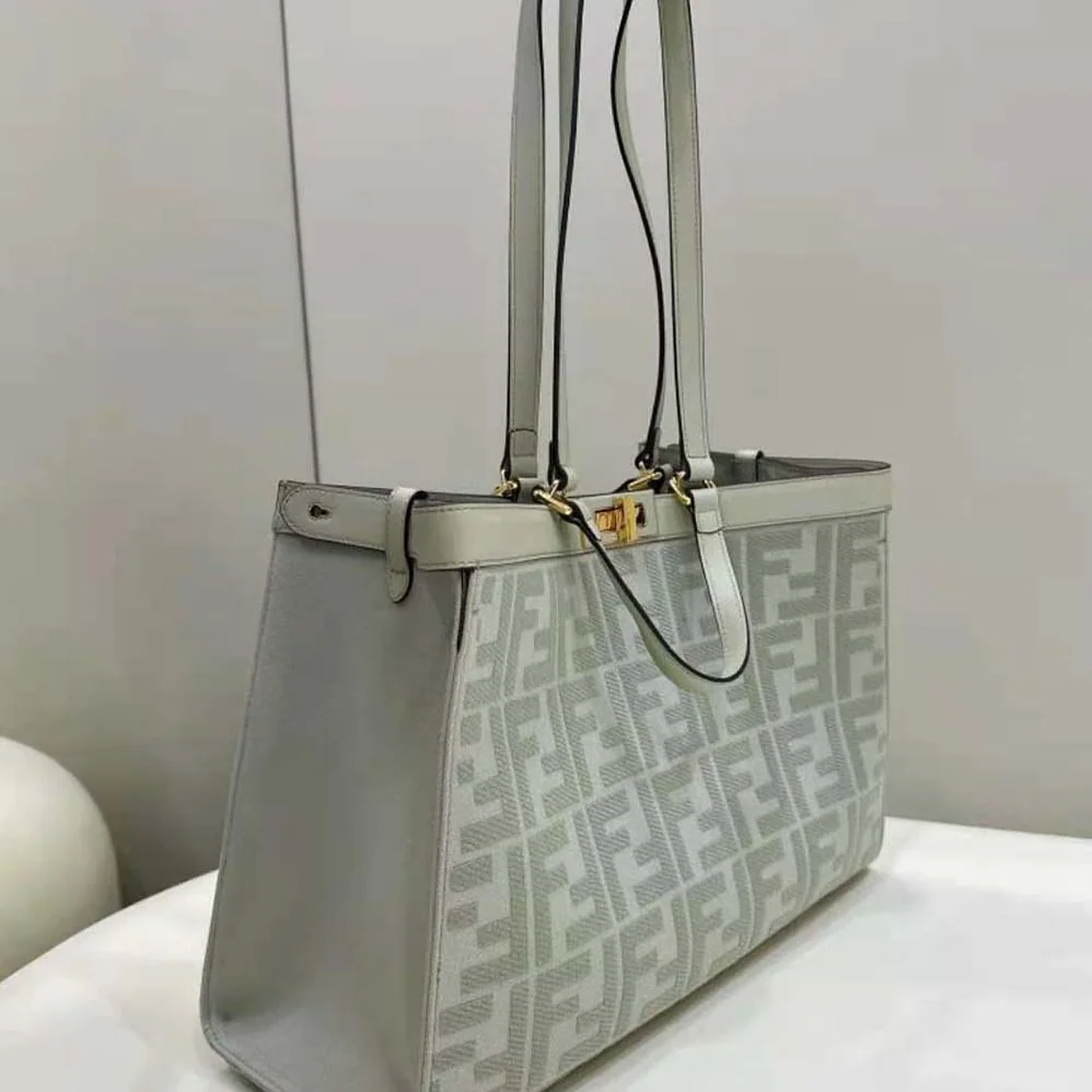 Fendi X-Tote Light Green Canvas Shopper with FF Embroidery for Women Fendi X-Tote Light Green Canvas Shopper with FF Embroidery for Women