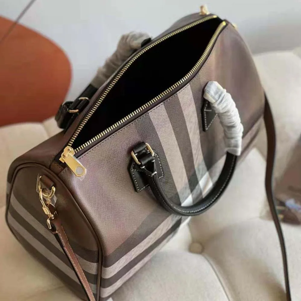 Burberry Check Medium Bowling Bag for Women in Black Burberry Check Medium Bowling Bag for Women in Black