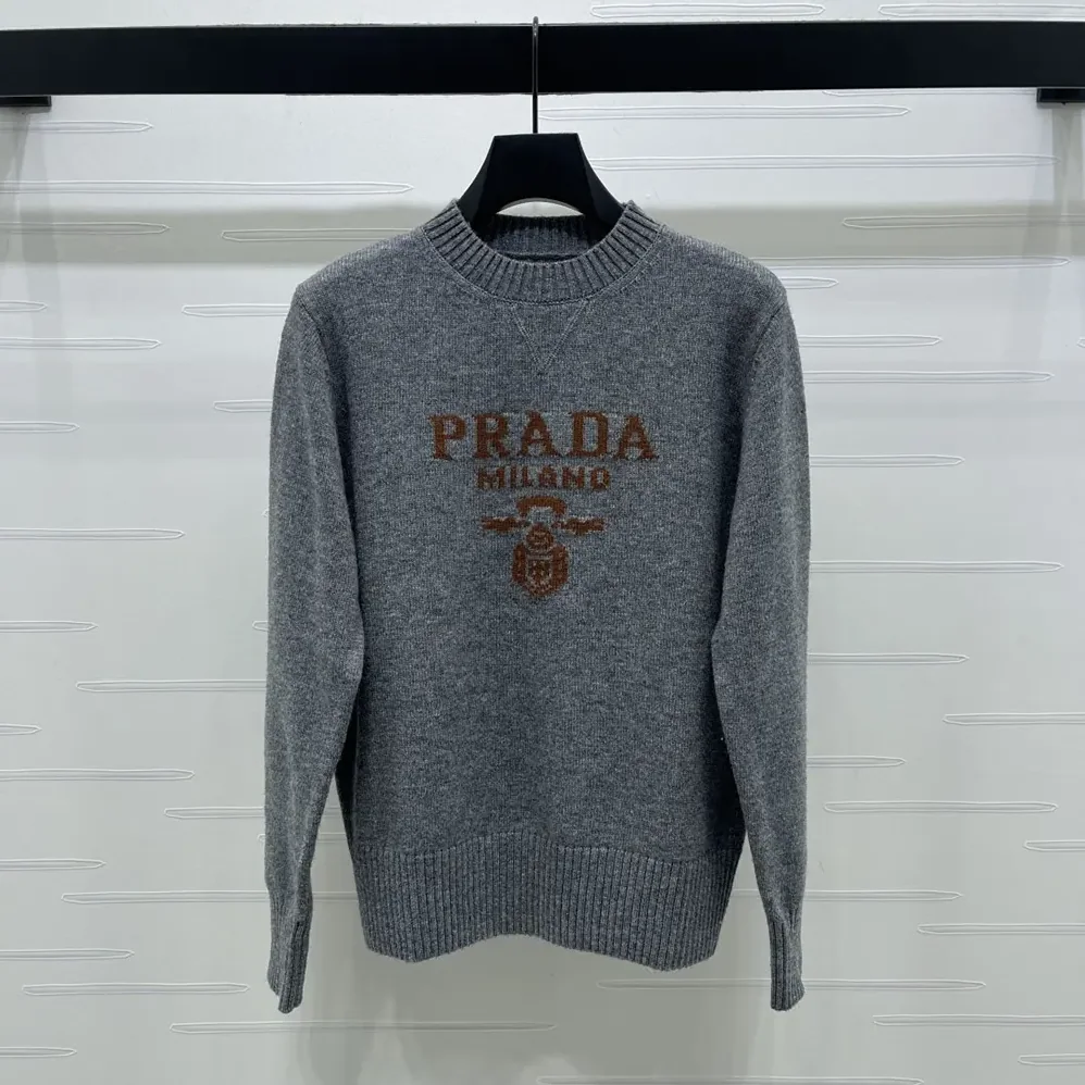 Prada Cashmere and Wool Prada Logo Crew-neck Sweater for Men in Slate Gray