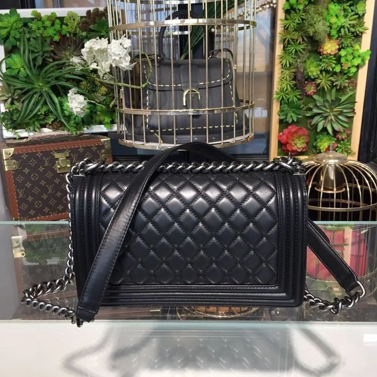 Chanel Boy Medium Crossbody Bag in Black Silver Hardware Chanel Boy Medium Crossbody Bag in Black Silver Hardware