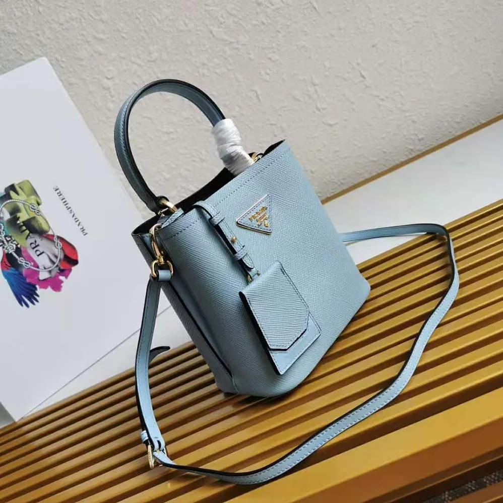 Prada Small Saffiano Leather Prada Panier Bag for Women in Blue