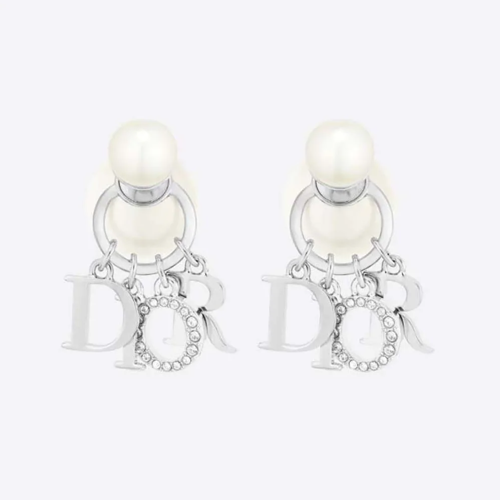 Dior Tribales Earrings Silver-Finish Metal with White Resin Pearls and White Crystals for Women Dior Tribales Earrings Silver-Finish Metal with White Resin Pearls and White Crystals for Women