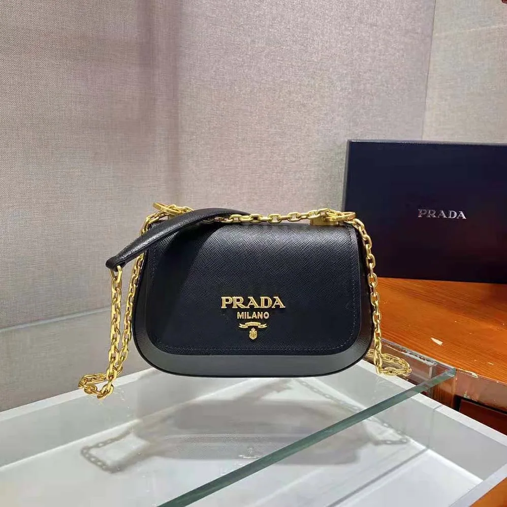 Prada Saffiano Leather Shoulder Bag for Women in Black Prada Saffiano Leather Shoulder Bag for Women in Black