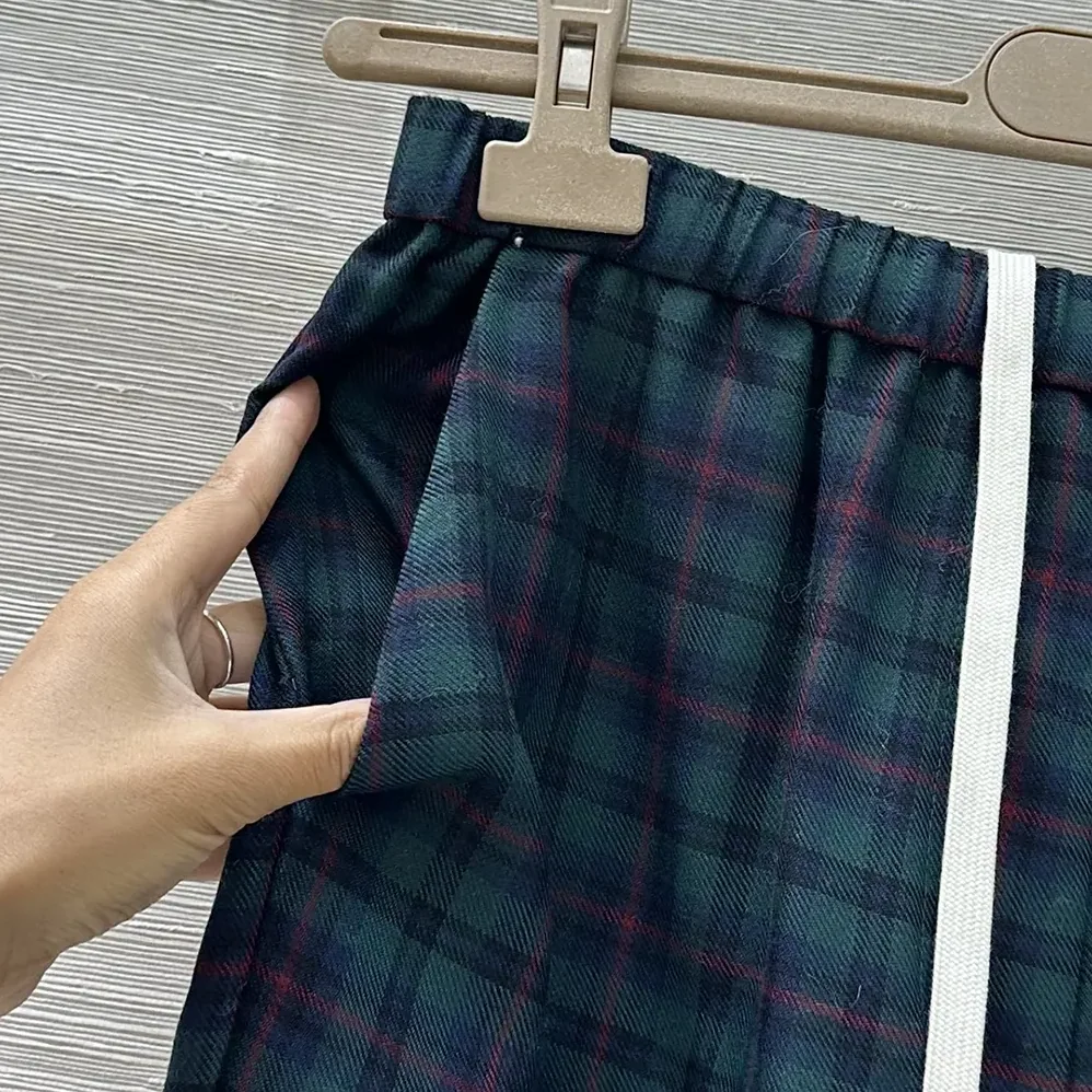 Miu Miu Plaid Pants with Embroidered Logo for Women Miu Miu Plaid Pants with Embroidered Logo for Women