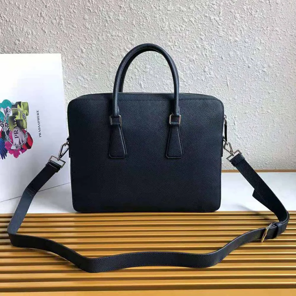 Prada Saffiano Leather Briefcase for Men in Navy
