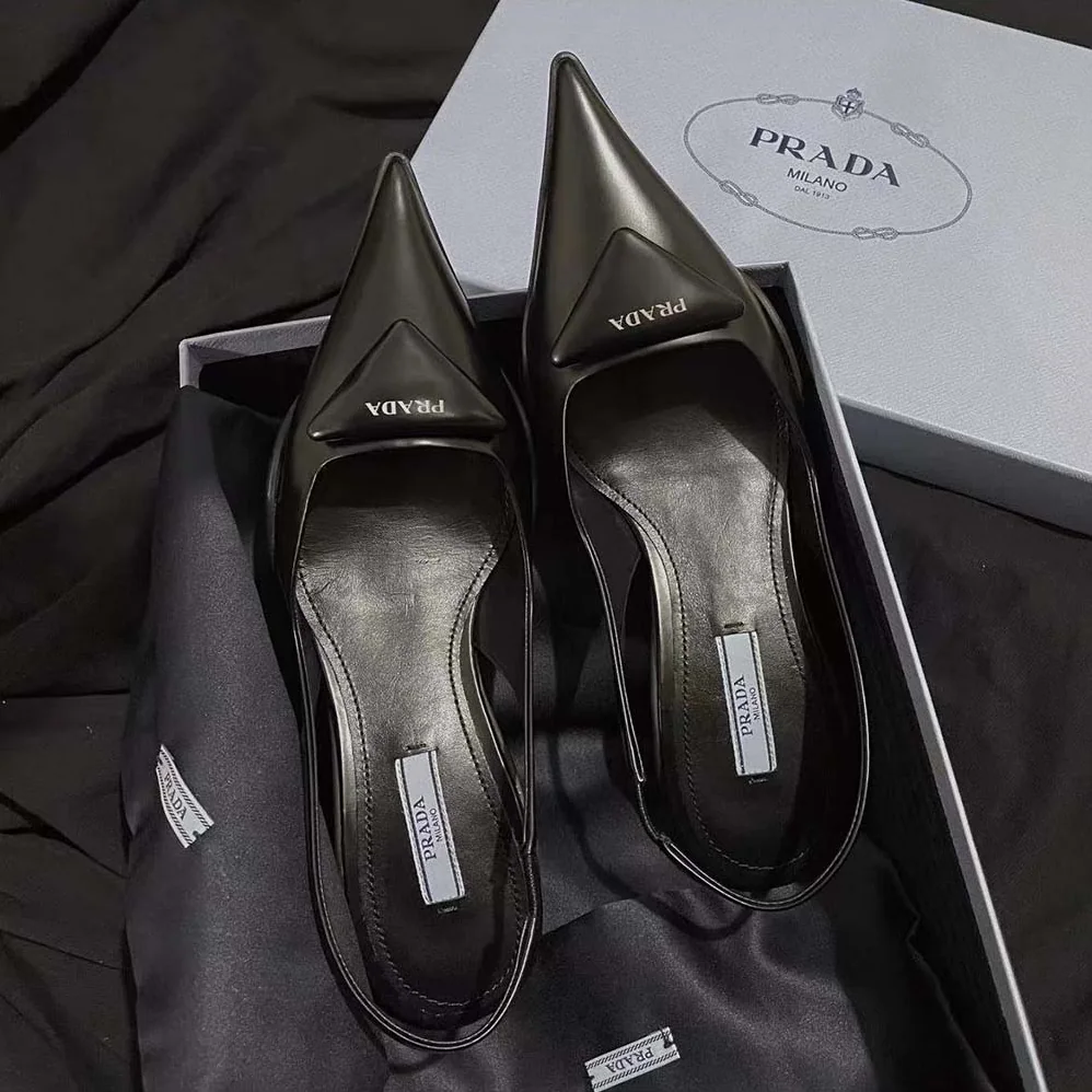 Prada Brushed Leather Slingback Pumps for Women in Black Prada Brushed Leather Slingback Pumps for Women in Black