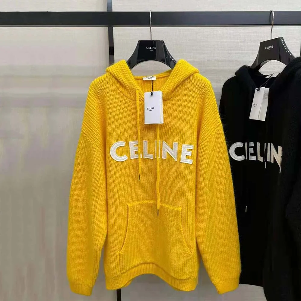 Celine Sweater with Hood in Ribbed Wool for Women in Yellow